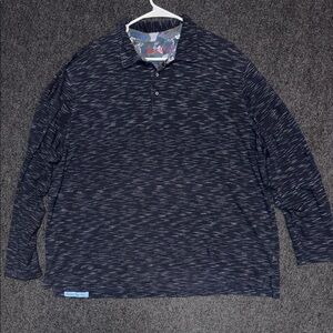Robert Graham Mens 3XL Classic Fit Long Sleeve Polo Shirt Space Dye Navy Blue